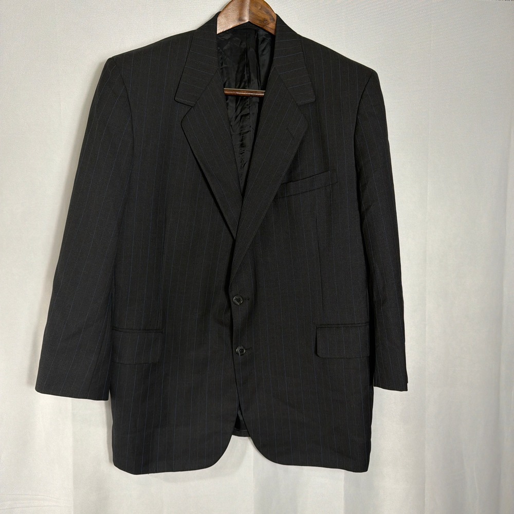 Tom James Holland & Sherry Pinstripe Hand Tailored Black Mens 47R Suit Jacket